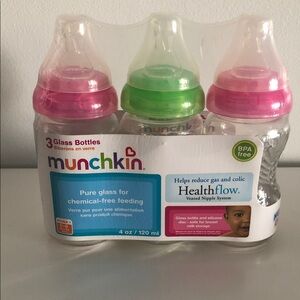 Munchkin Glass Bottles with Pink and Green Caps